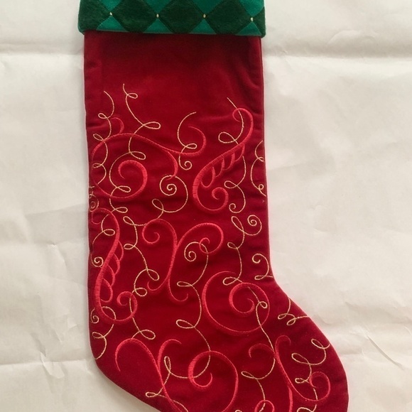 None Other - Red embroidered Christmas stocking holiday gift Santa clause season decorations